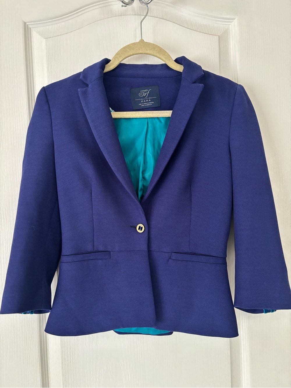 Zara Single-Button Tailored Blazer with Teal Lining